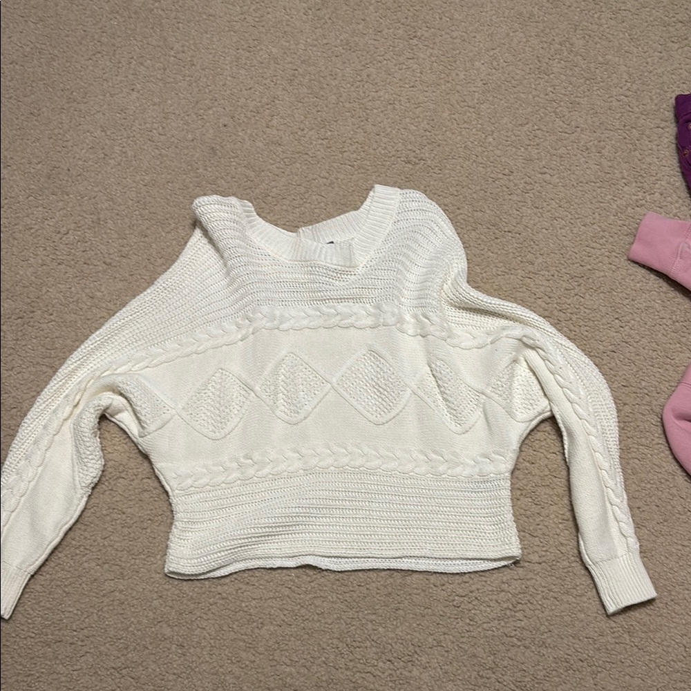Wild Fable White Crew Neck Sweater with Textured Knit